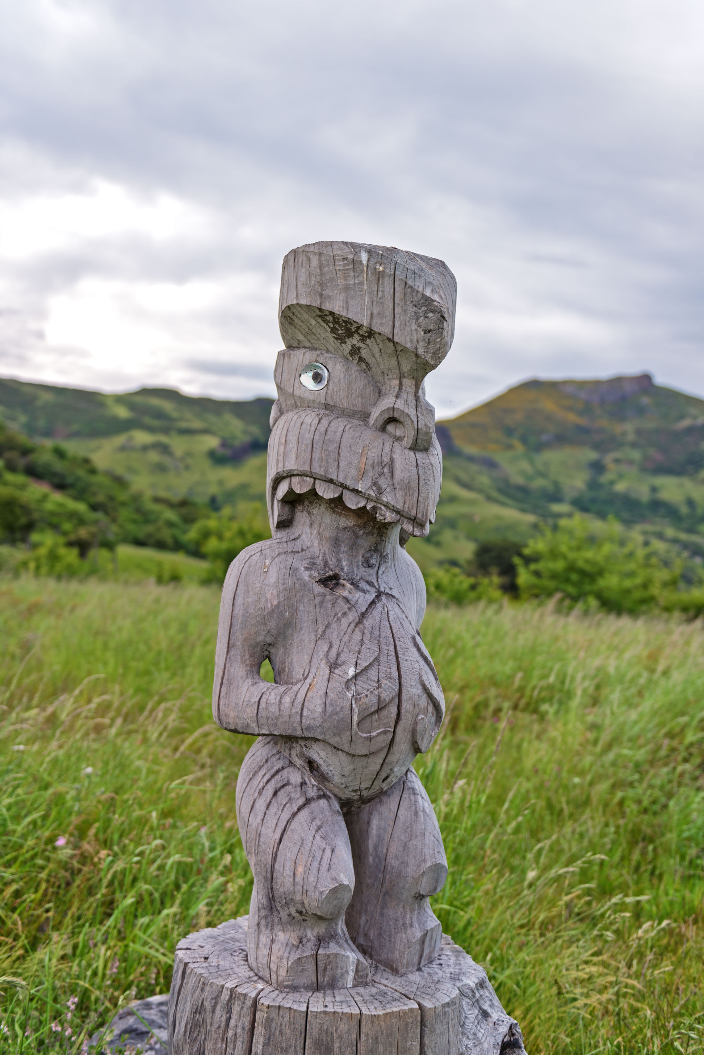 Maori Carving, Akaroa, Banks Peninsula, New Zealand