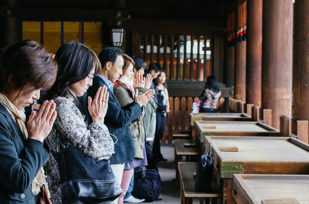 Prayers at Shinto Shrine, Tokyo, Japan
